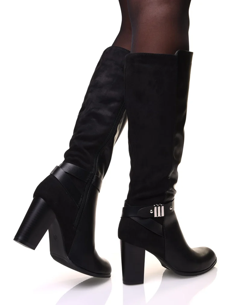 Bottes bi-matière noires avec sangle argentée