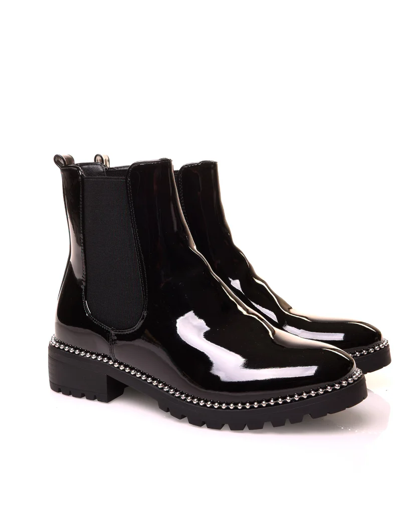 Chelsea boots vernis à clous argentés