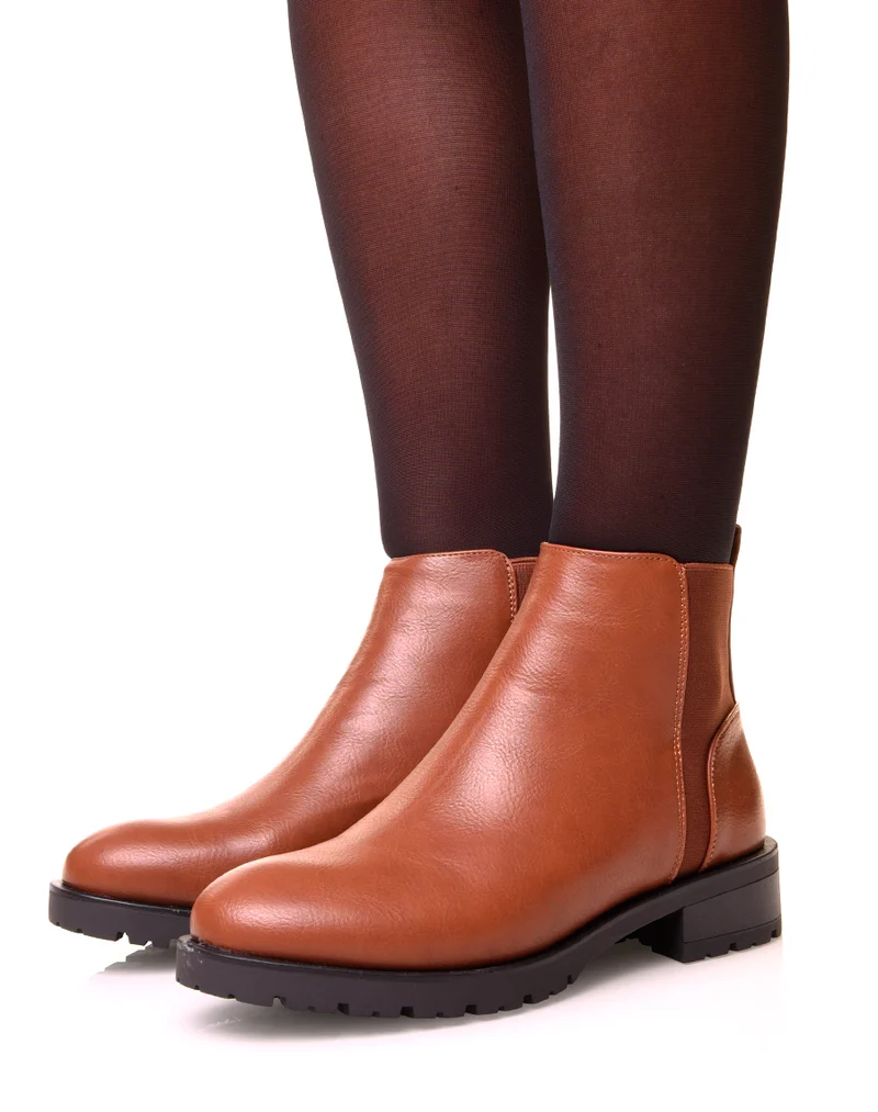 Boots camel plate à bout arrondi