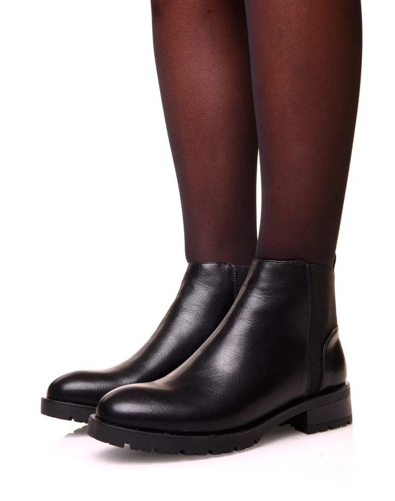 Bottines noirs effet lisse à bout rond