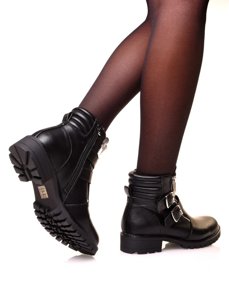 Boots plates noires à multiples sangles