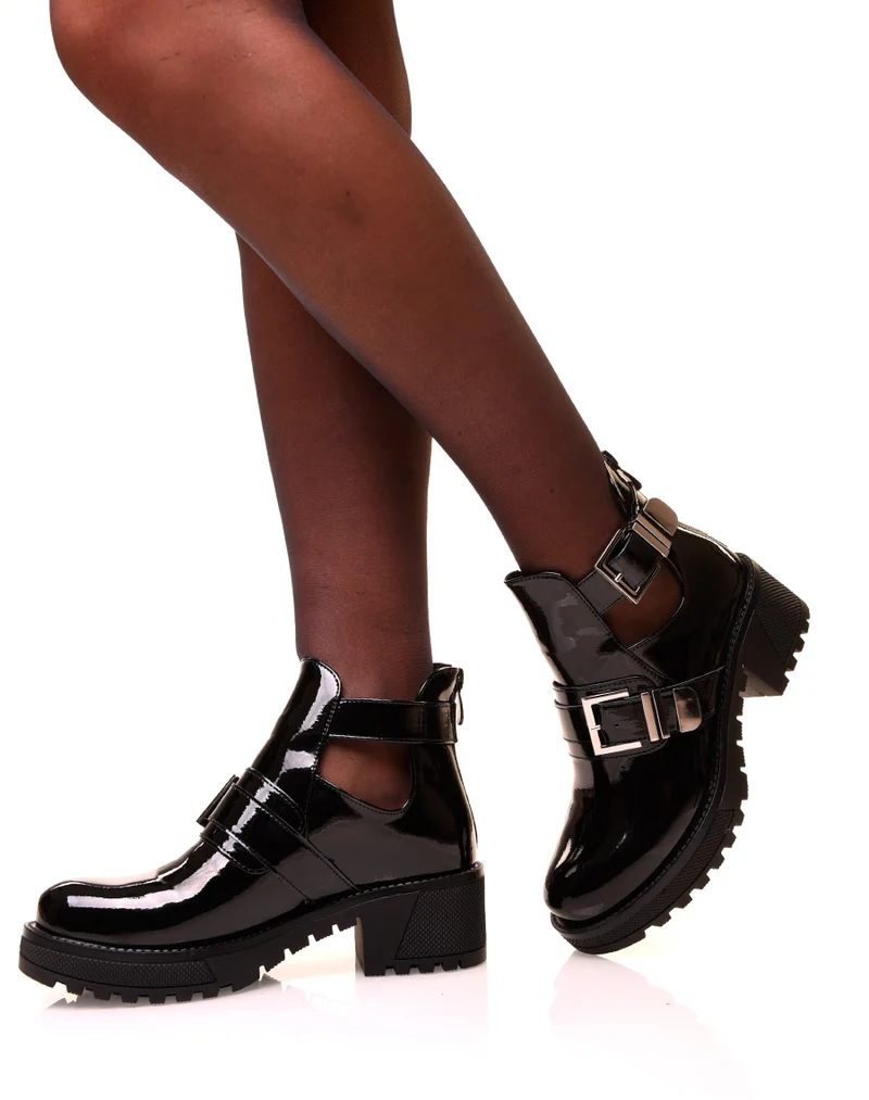Bottines noires vernies à doubles brides