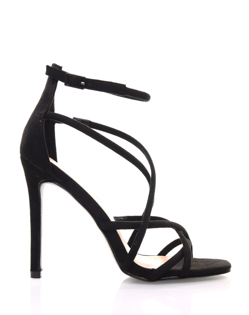 Sandales noires lanières croisées et à talons aiguilles