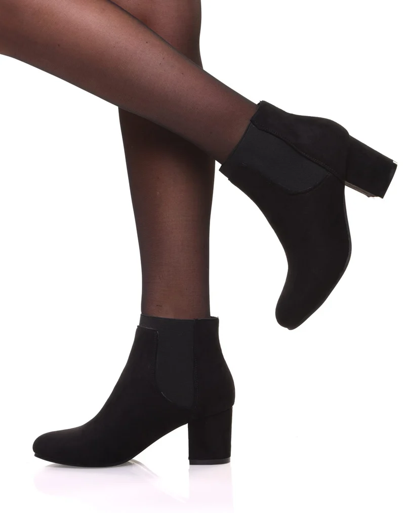 Chelsea boots noirs entièrement suédines talons mi hauts