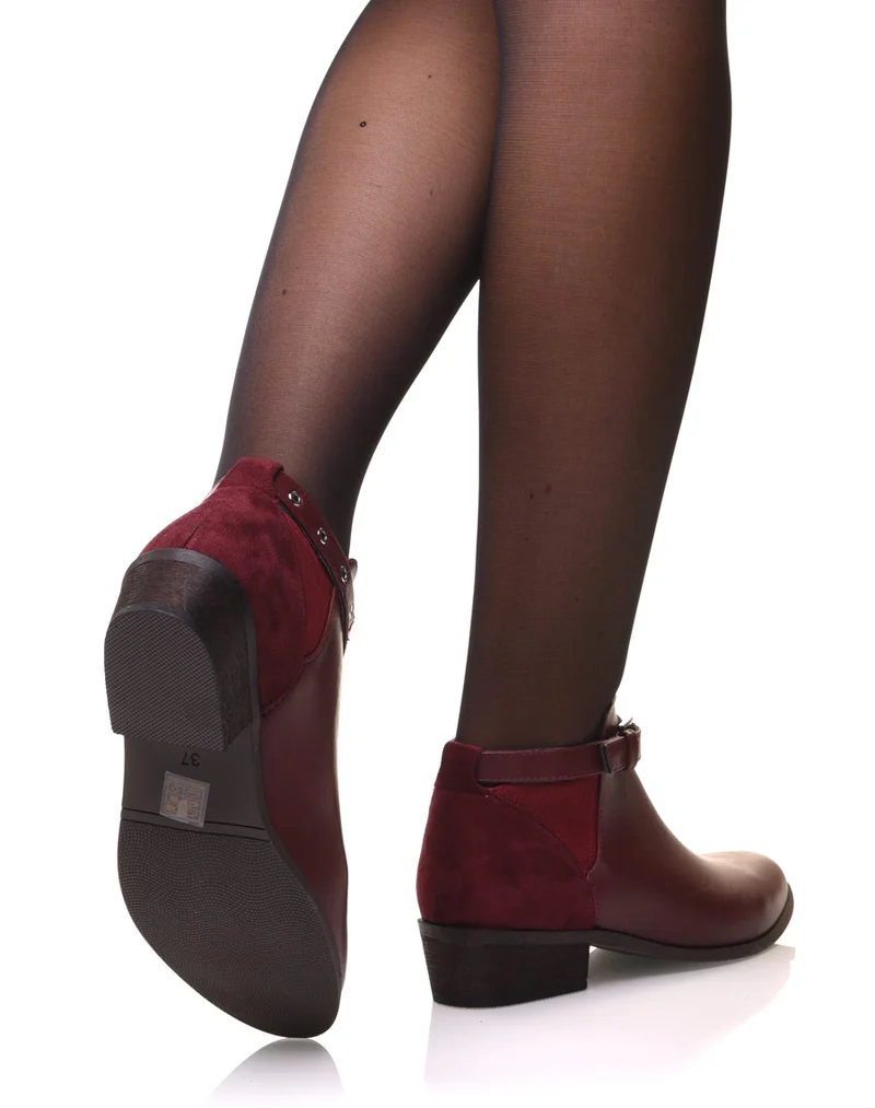 Bottines bordeaux plates lanière ajustable