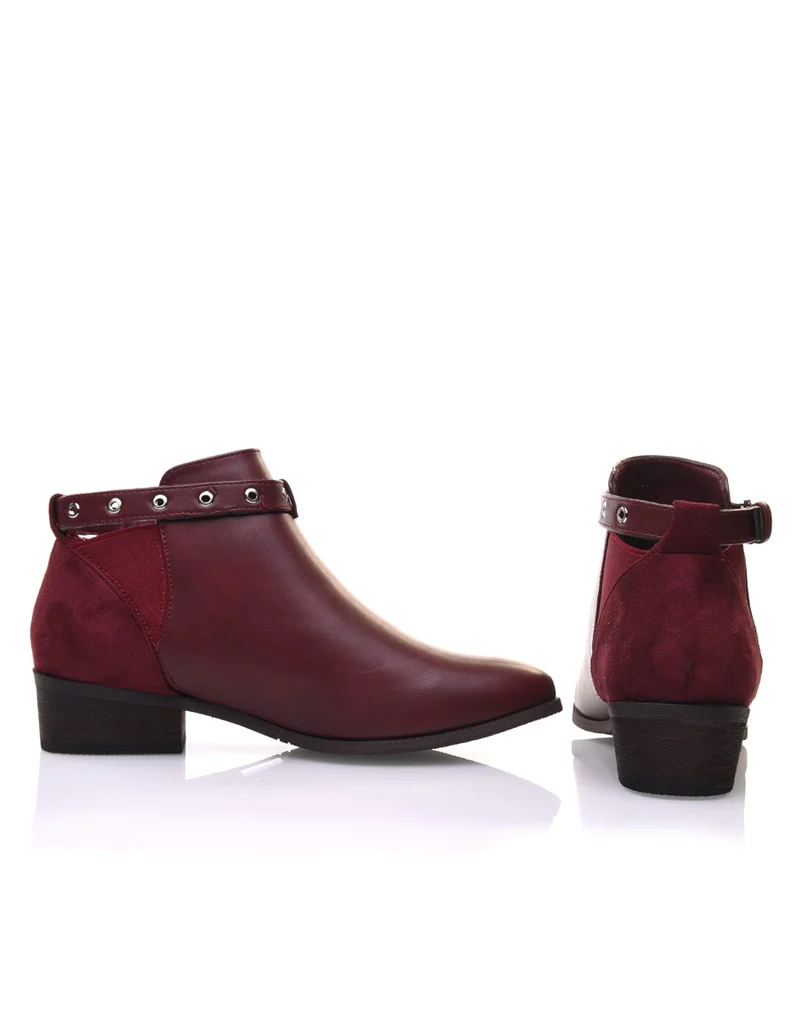 Bottines bordeaux plates lanière ajustable