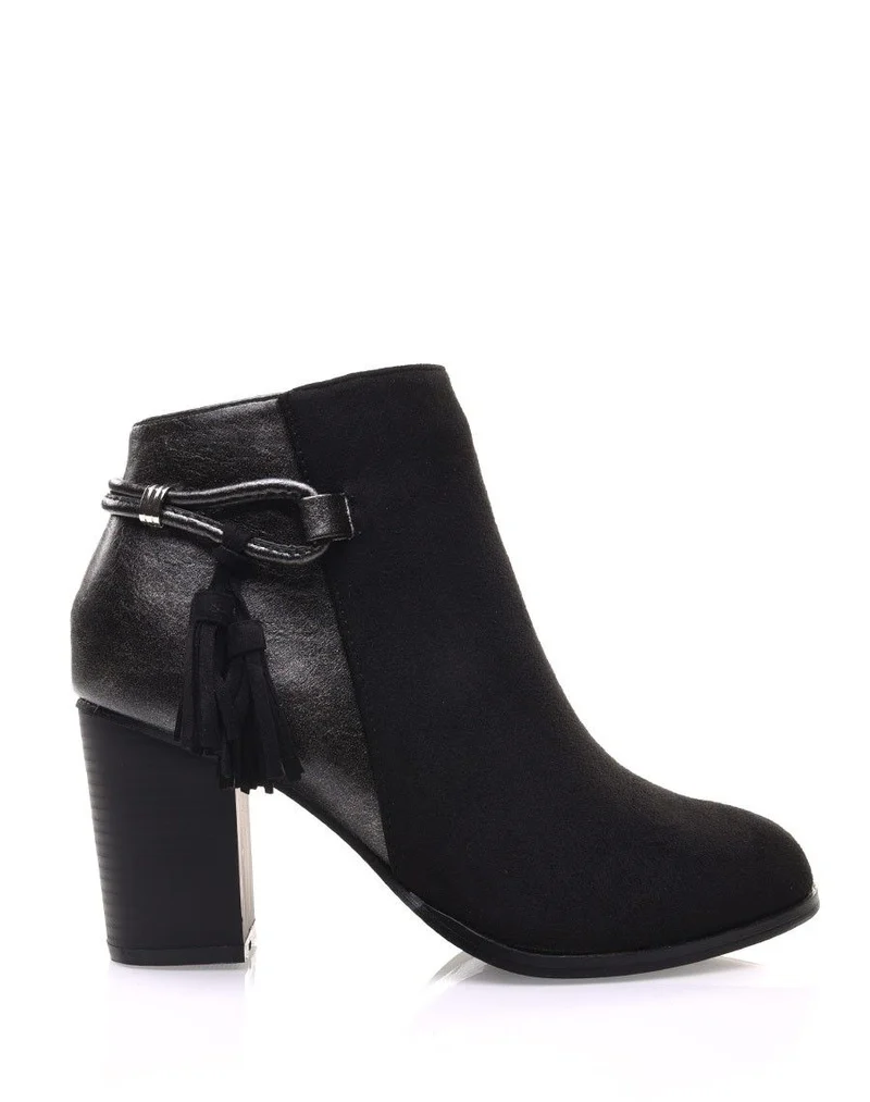 Bottines noires à talons mi hauts irisées à lanière