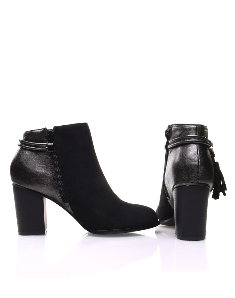Bottines noires à talons mi hauts irisées à lanière