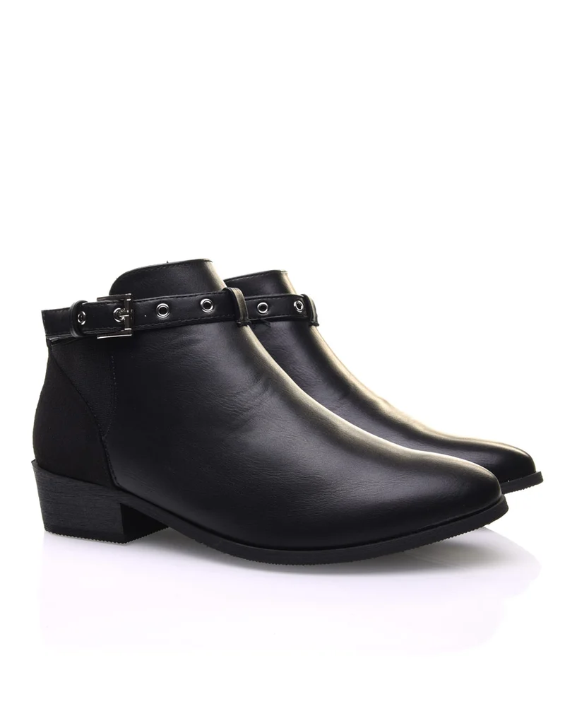 Bottines noires plates lanière ajustable