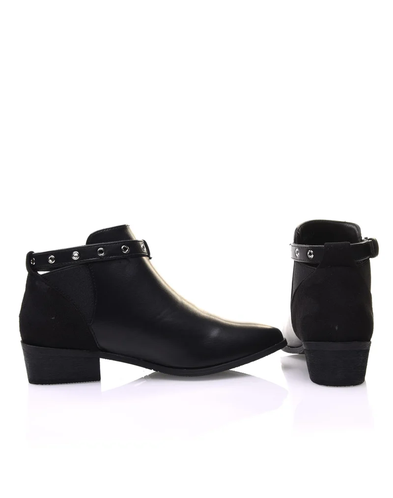 Bottines noires plates lanière ajustable