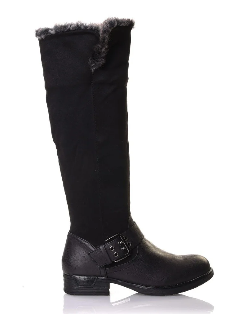 Bottes noires bi matières fourrées
