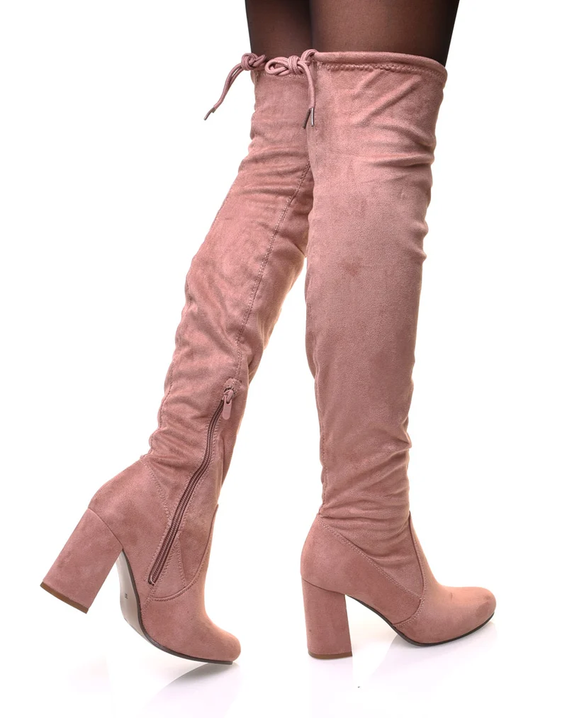 Cuissardes roses suédines à talons