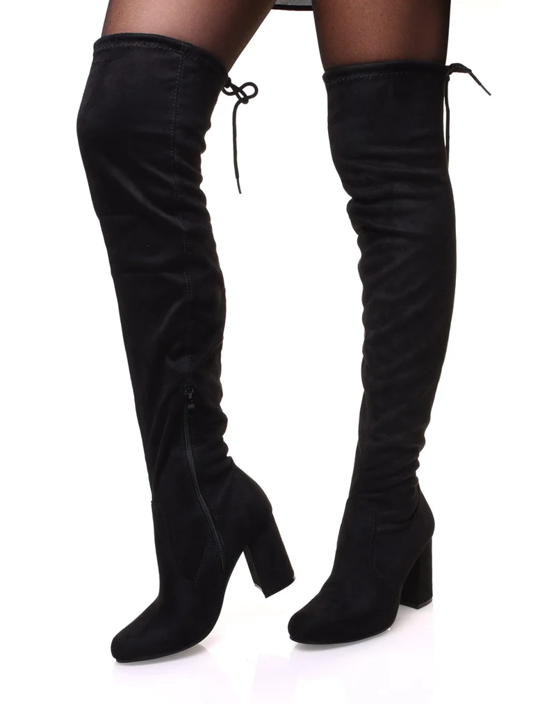 Cuissardes noires suédines à talons