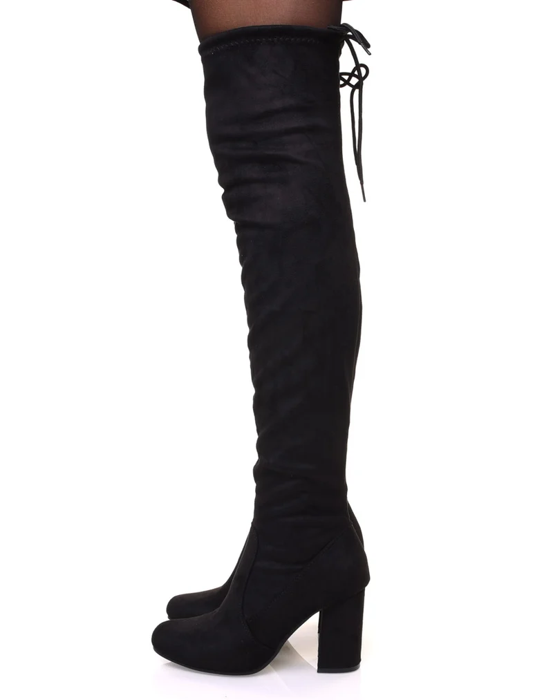 Cuissardes noires suédines à talons