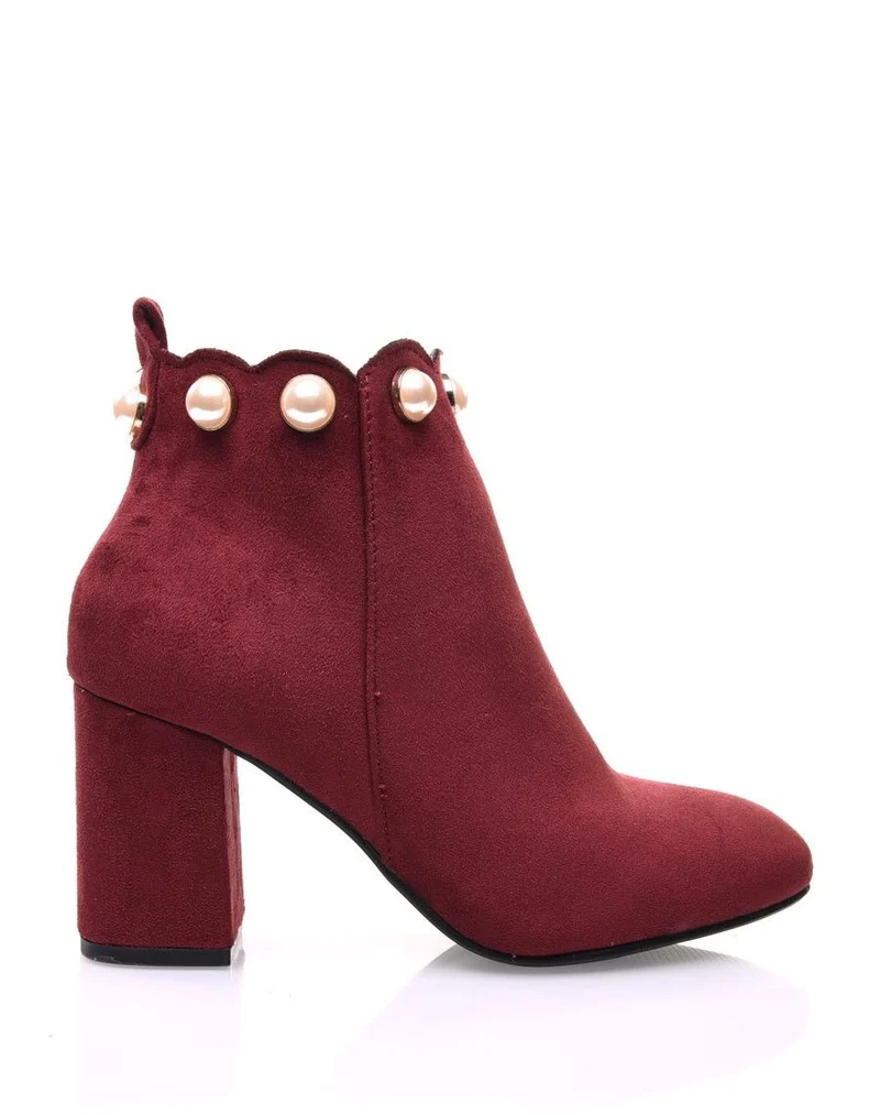 Bottines bordeaux bordées de perles