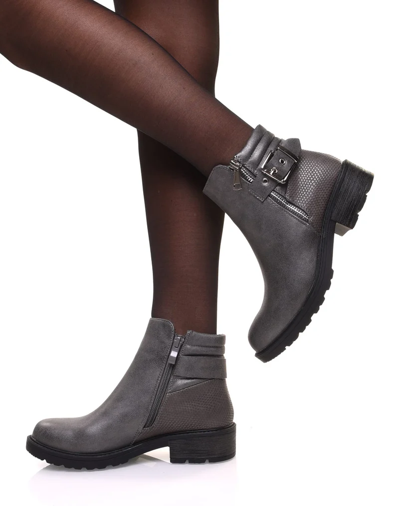 Bottines grises métallisées effet croco