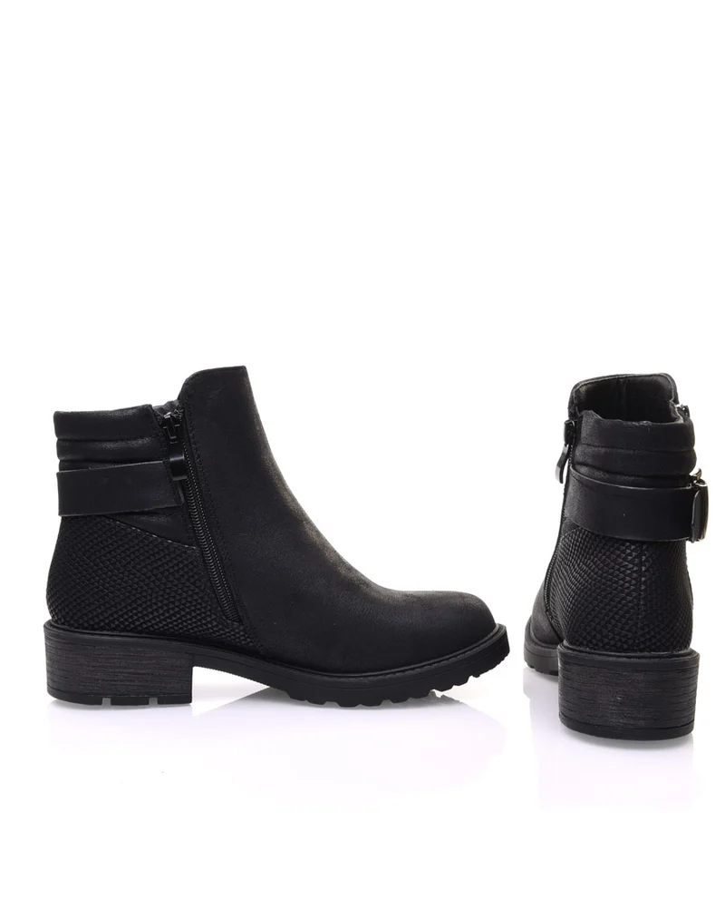 Bottines noires semelles crantées effet croco