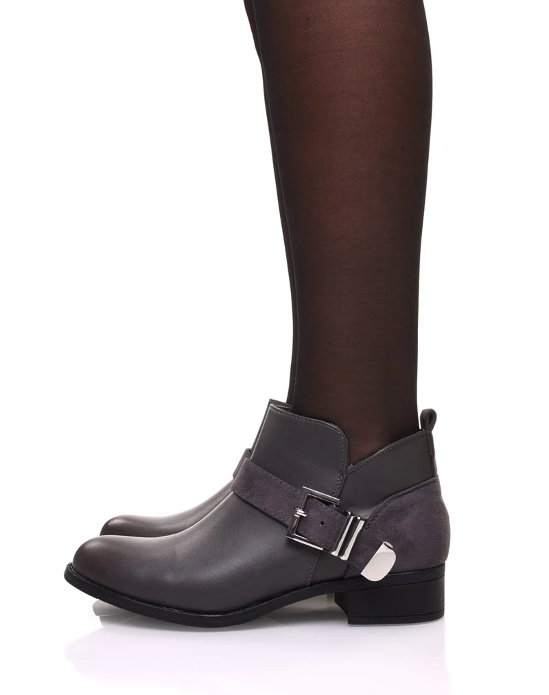 Bottines plates grises empiècements suédines