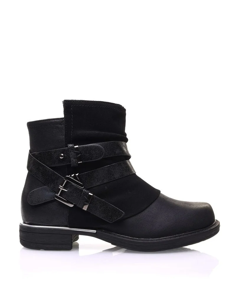 Bottines noires plates bi-matières