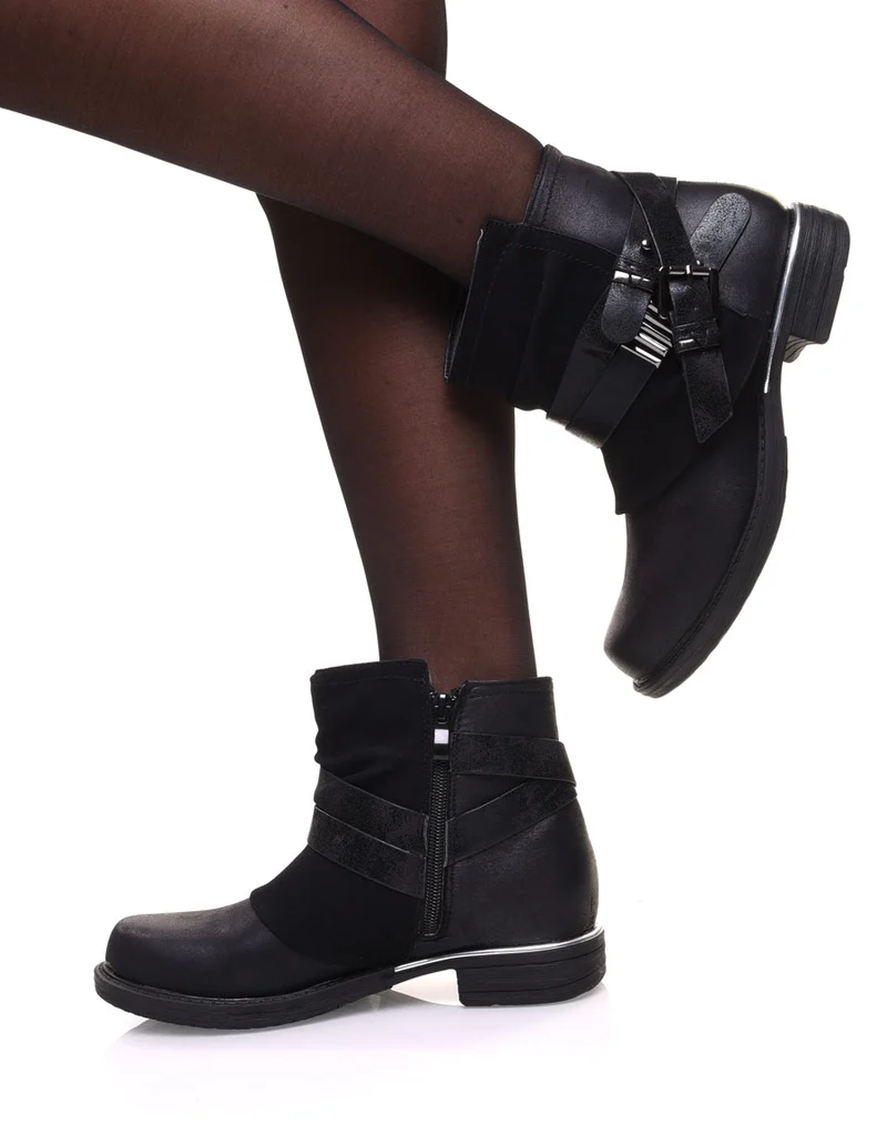 Bottines noires plates bi-matières