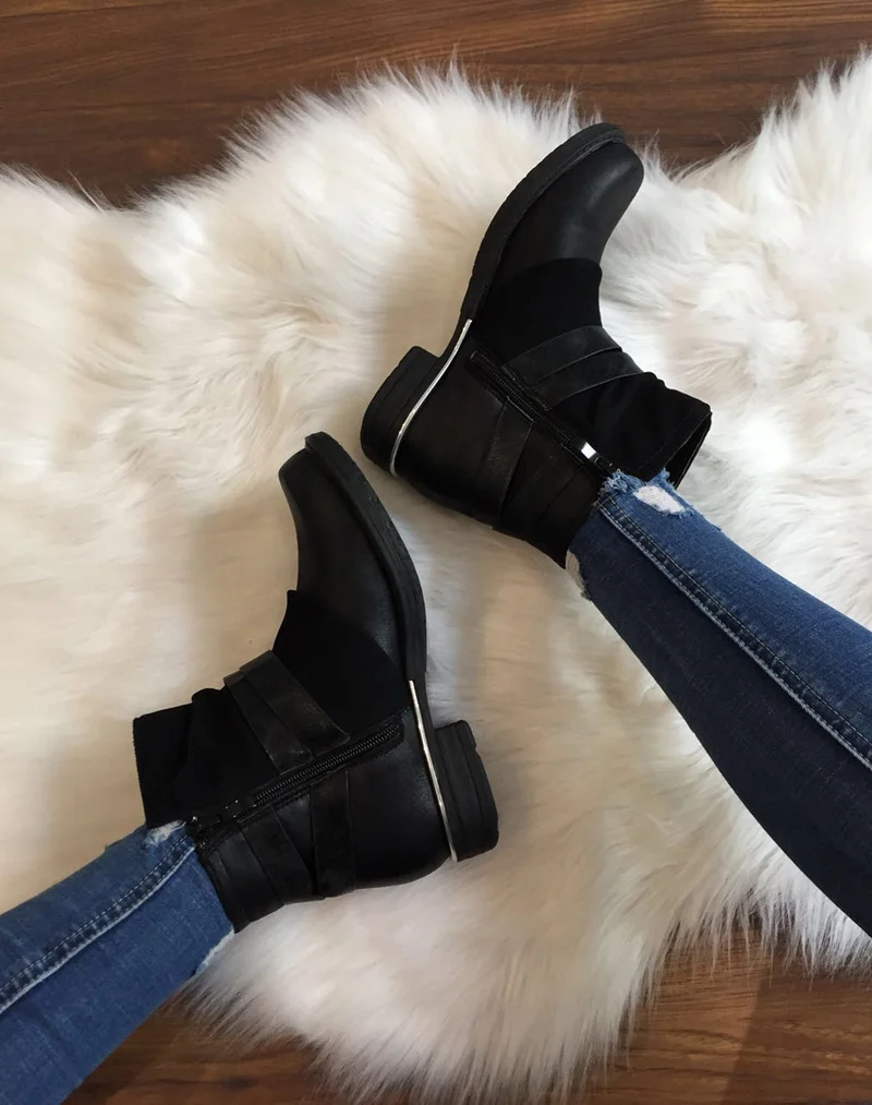 Bottines noires plates bi-matières