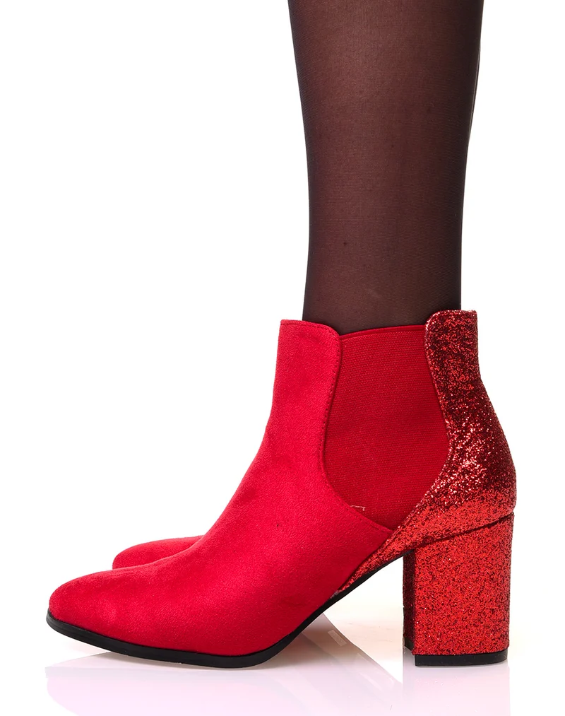 Bottines en suédine pailletés à l'arrière rouge