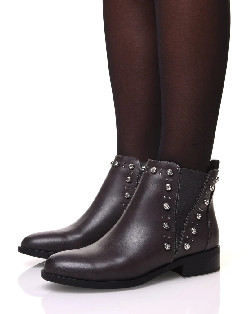 Chelsea boots grises ornées de strass