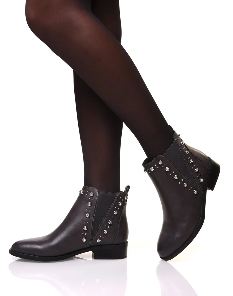 Chelsea boots grises ornées de strass
