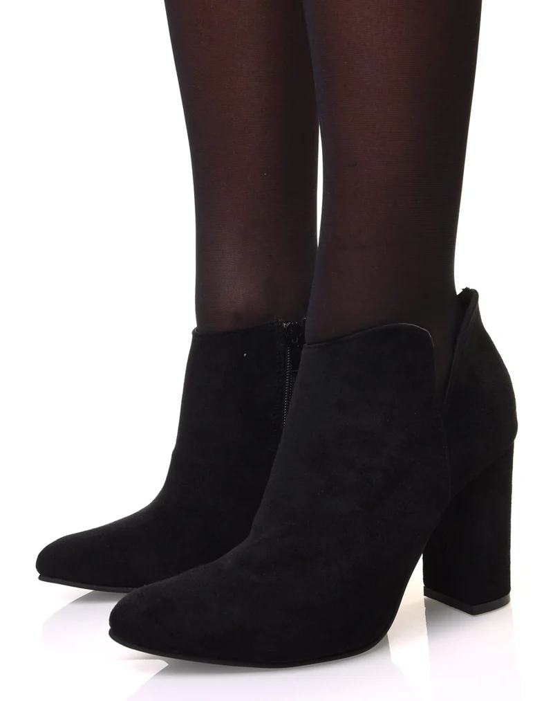Bottines noires en suédine à talon