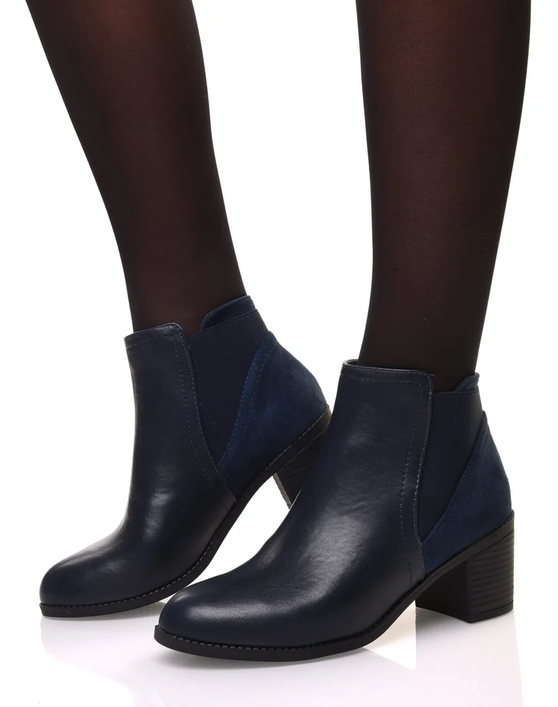 Bottines bleu bi-matière à talons