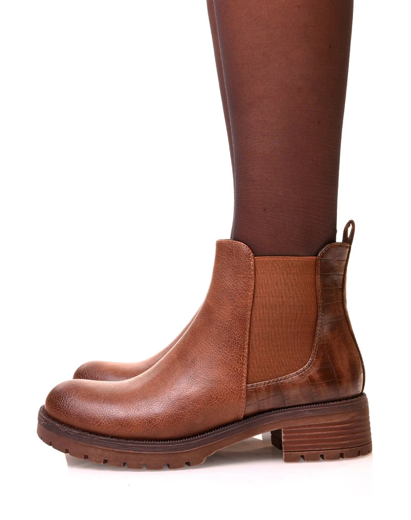 Chelsea boots camel avec élastique bi-matières