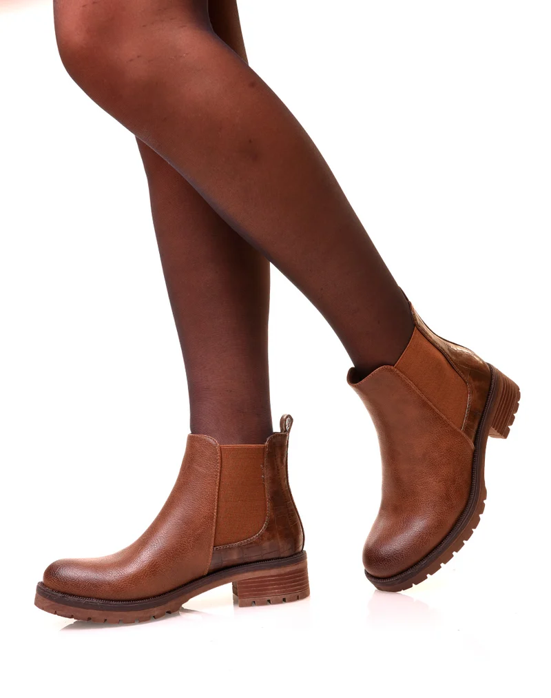 Chelsea boots camel avec élastique bi-matières