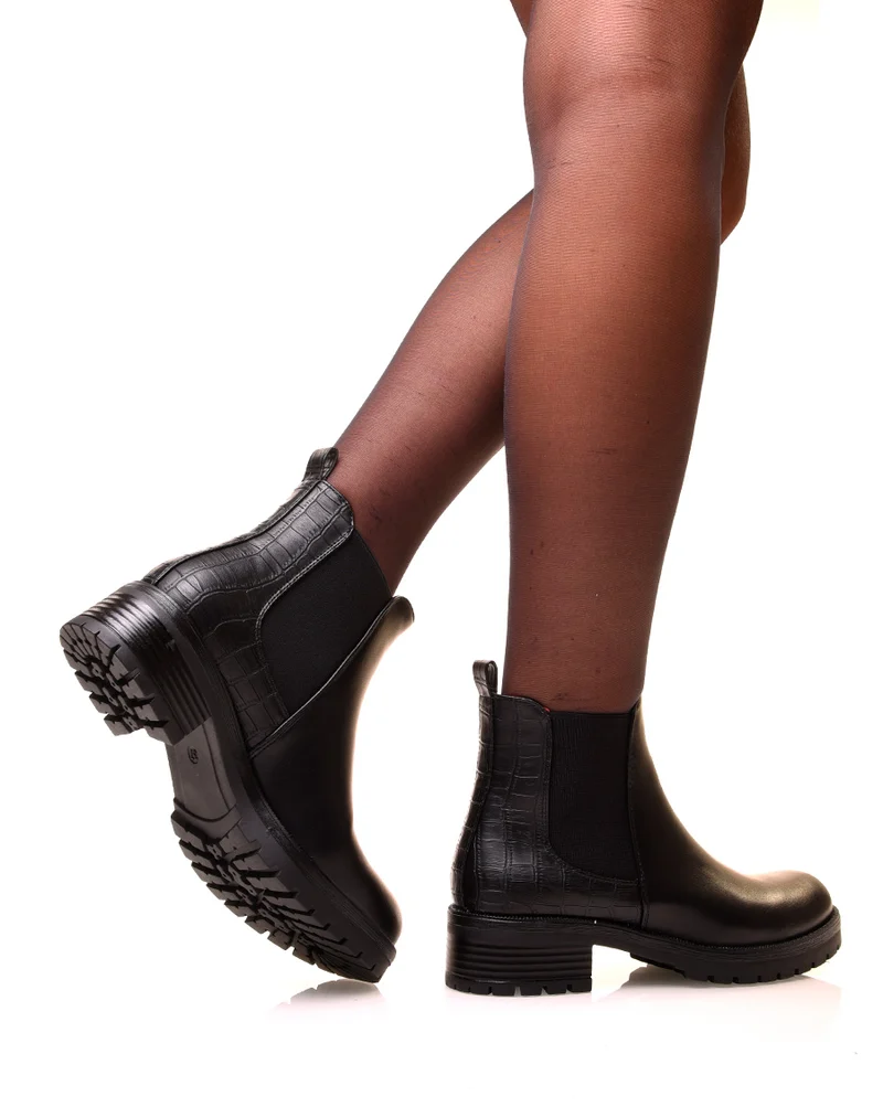 Chelsea boots noires avec élastique bi-matières