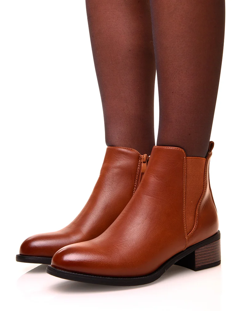 Bottines camel bi-matières à semelles crantées