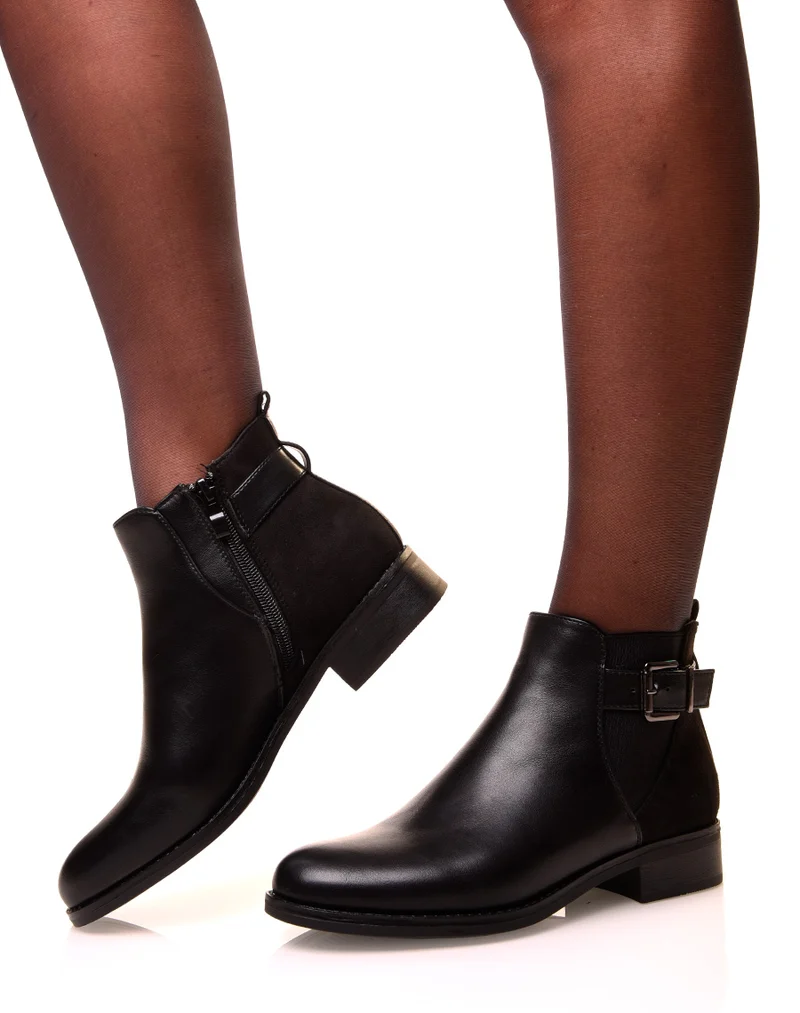 Bottines noires bi-matières