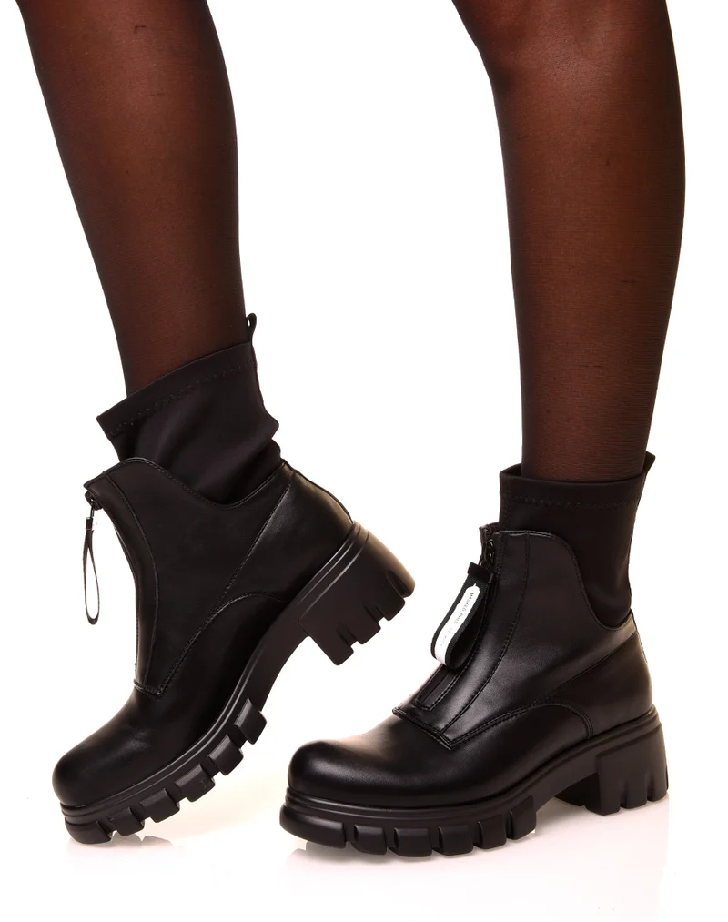Bottines noires à zip effet chaussette