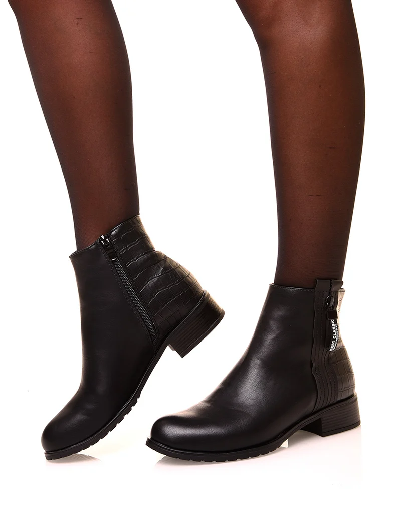 Bottines noir effet croco