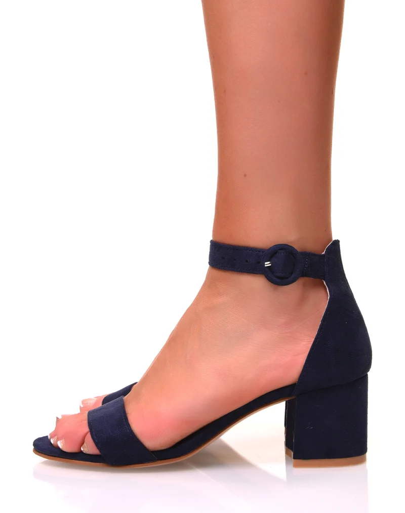 Sandales bleues marines en suédine à talons carrés