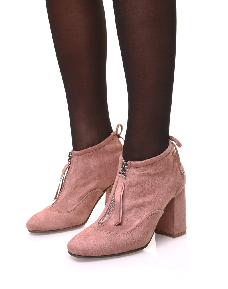 Bottines souples en suédine roses à talons hauts