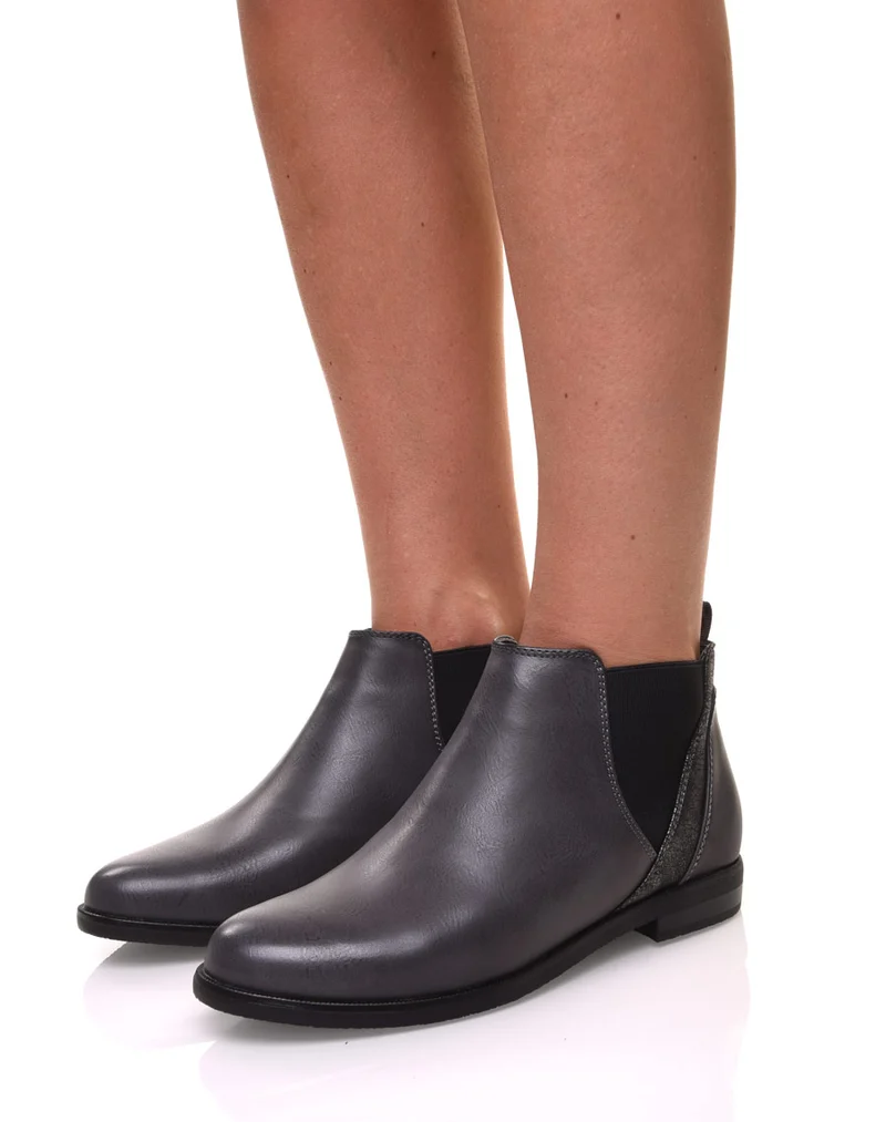 Bottines grises plates métallisées