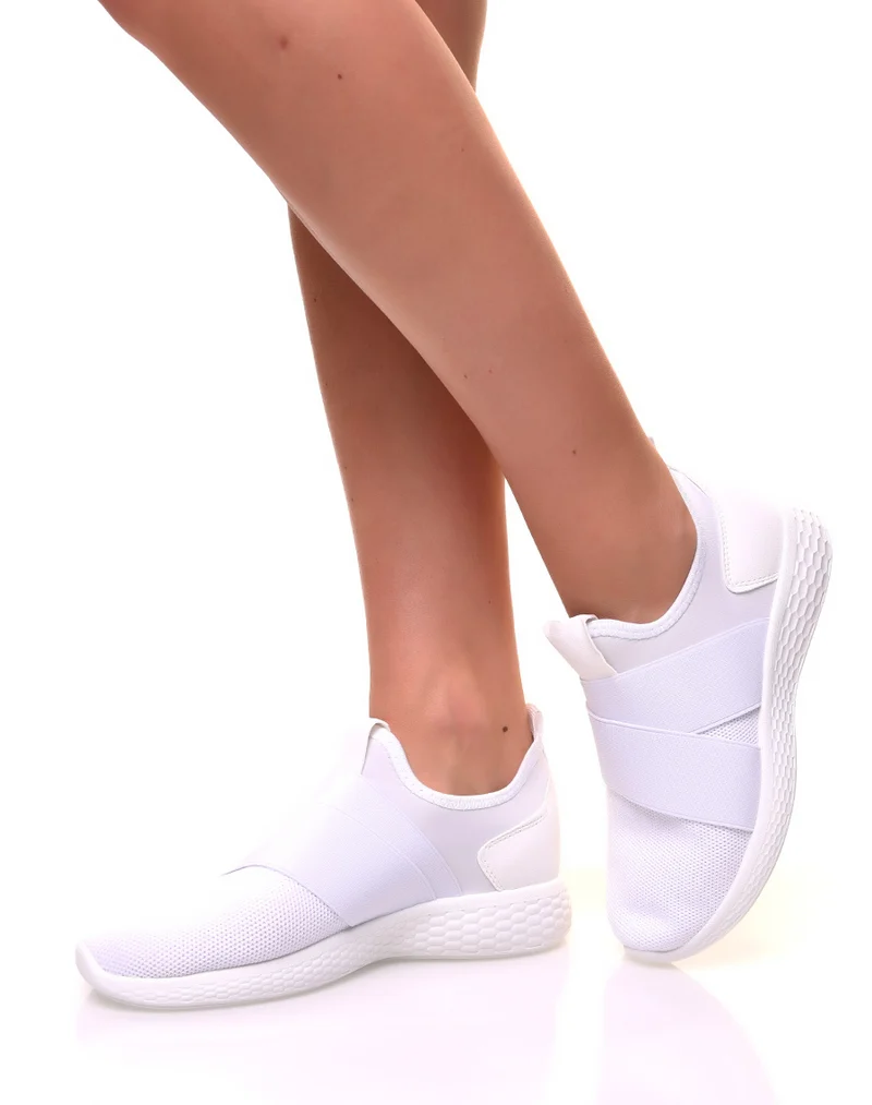 Baskets effet chaussette en toile blanche pailletée