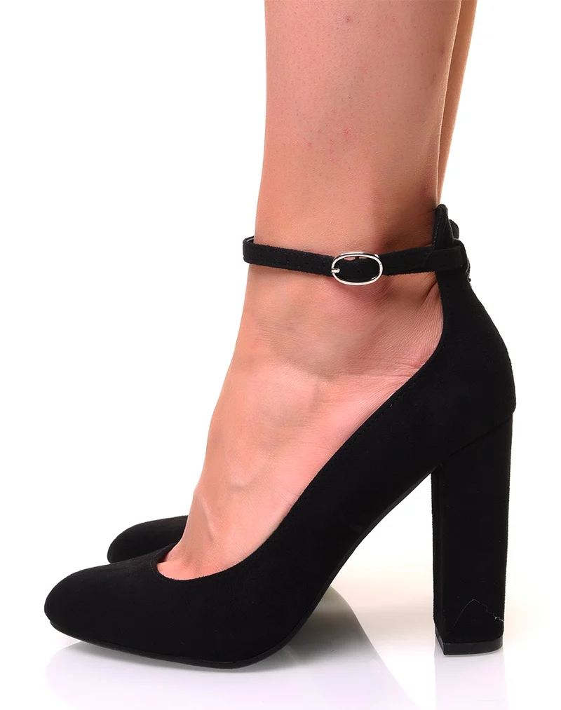 Escarpins en suédine noirs à talons hauts carrés