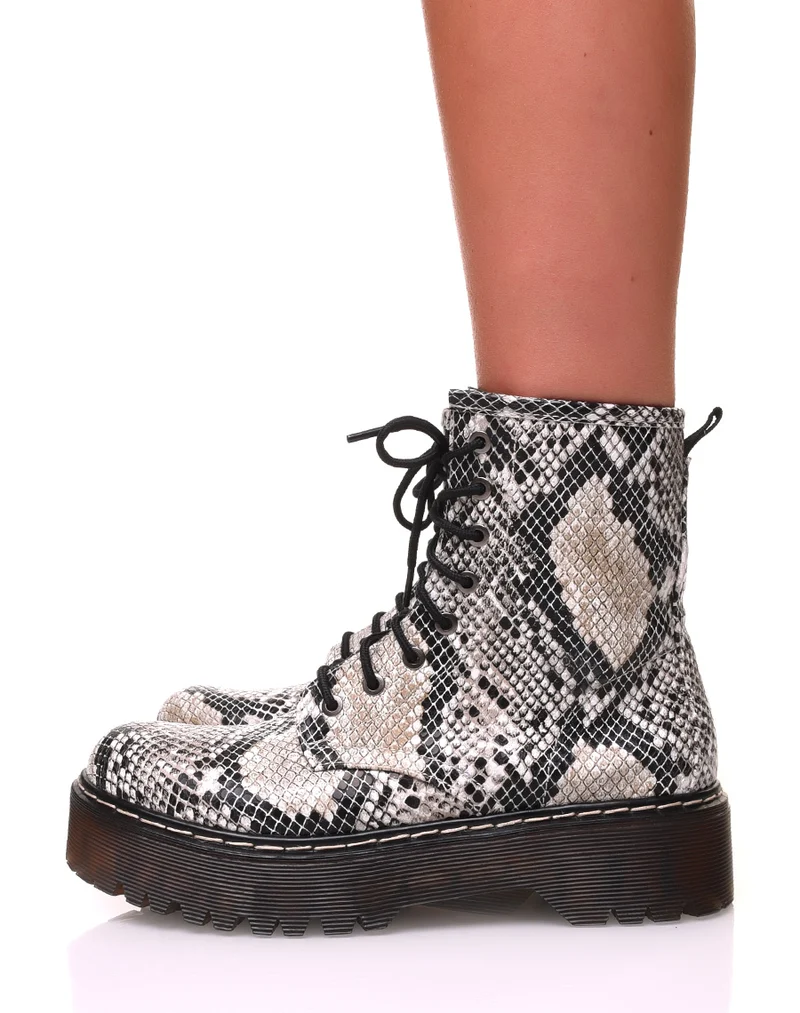 Bottines à plateforme effet peau de serpent