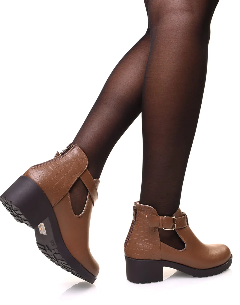 Bottines marron ajourées à partit talon et boucle