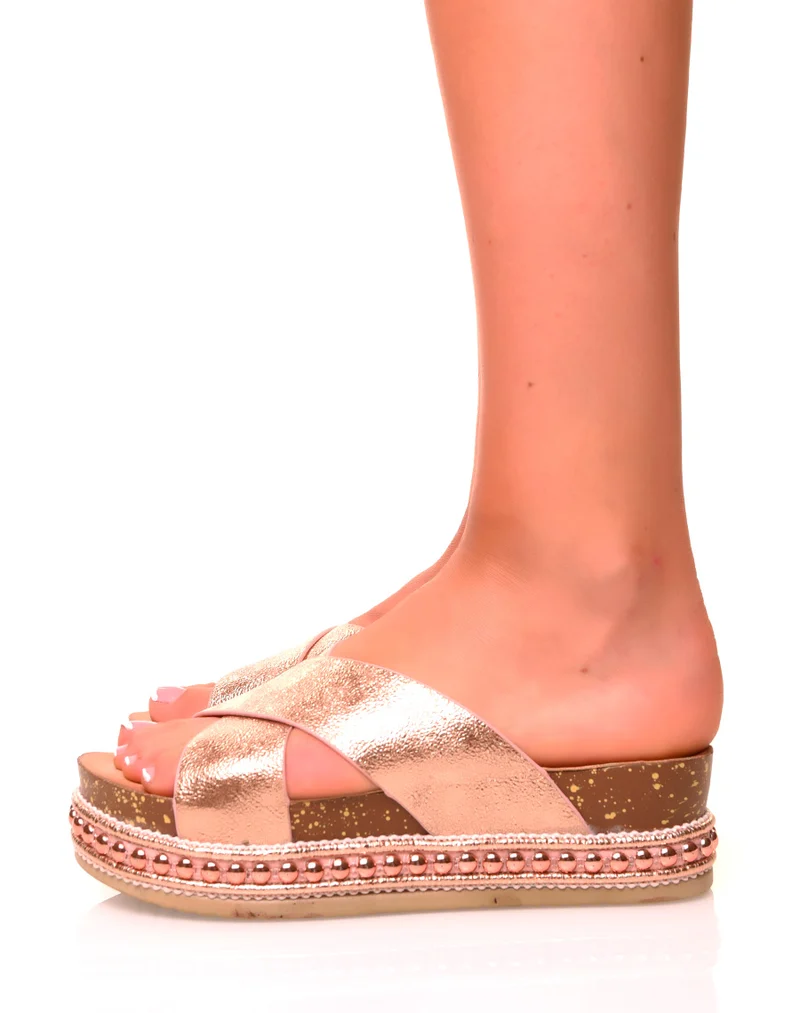 Mules roses gold à doubles brides