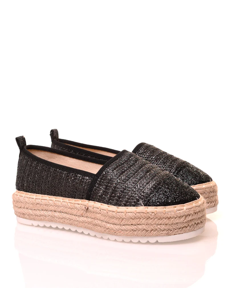 Espadrilles noires compensées à détails paillettés noirs