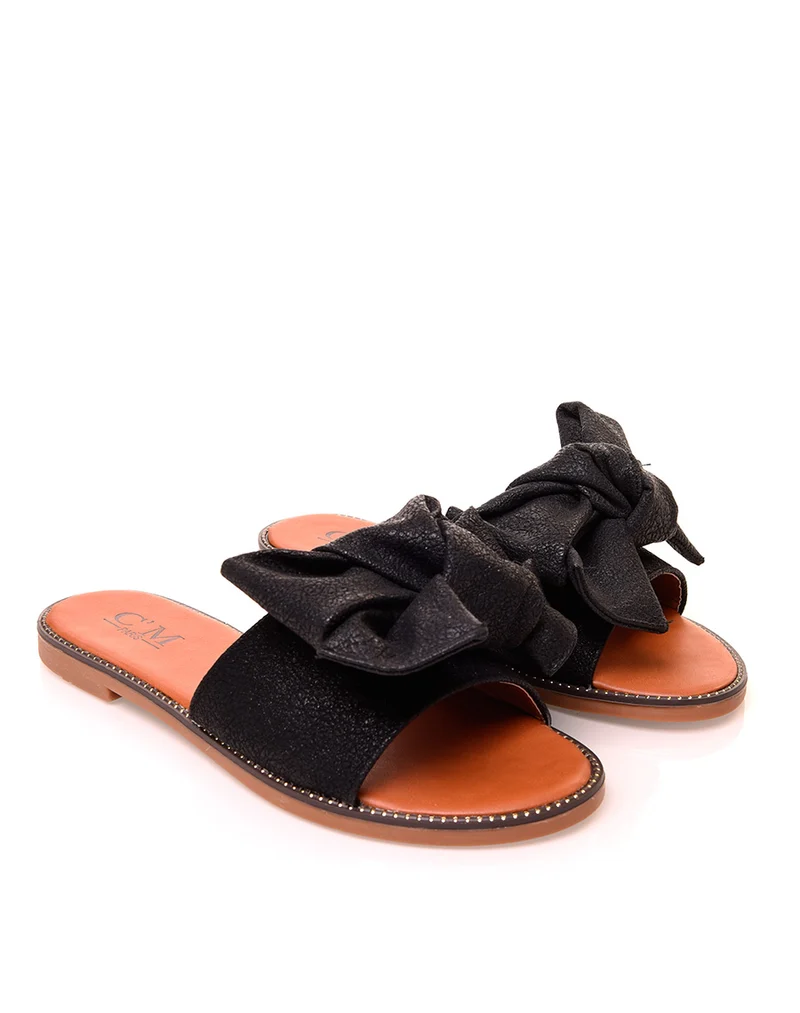 Nu-pieds noirs à larges brides à noeuds