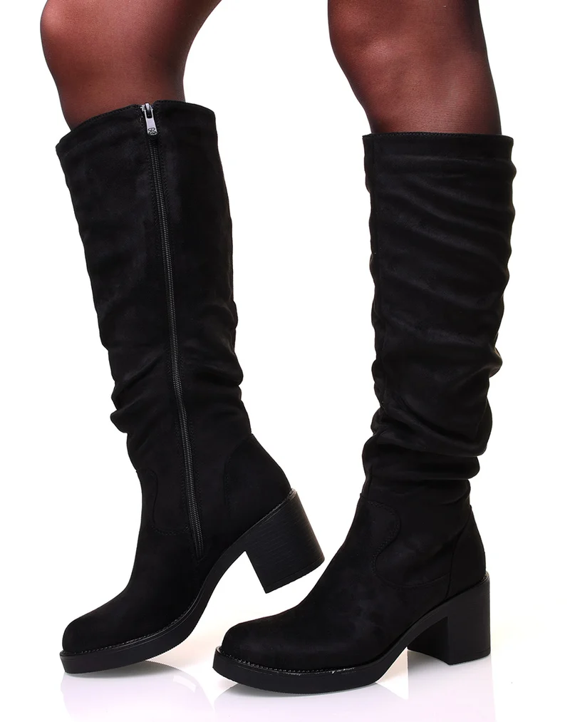 Bottes noires plissé en suédine