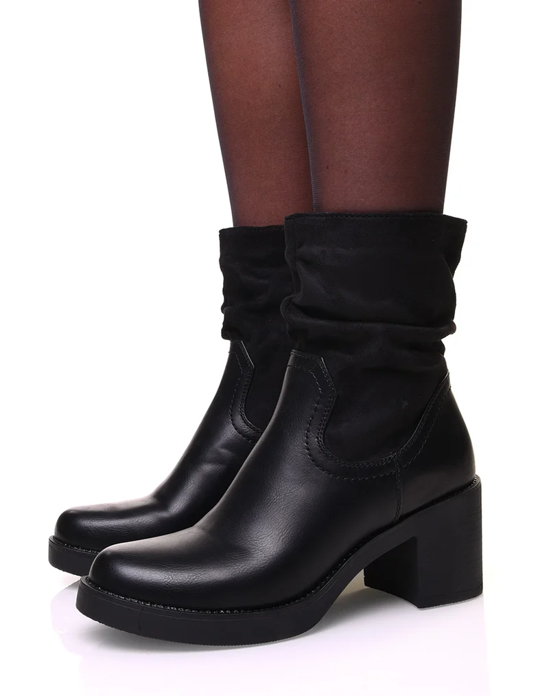 Bottines noires à talon bi-matière