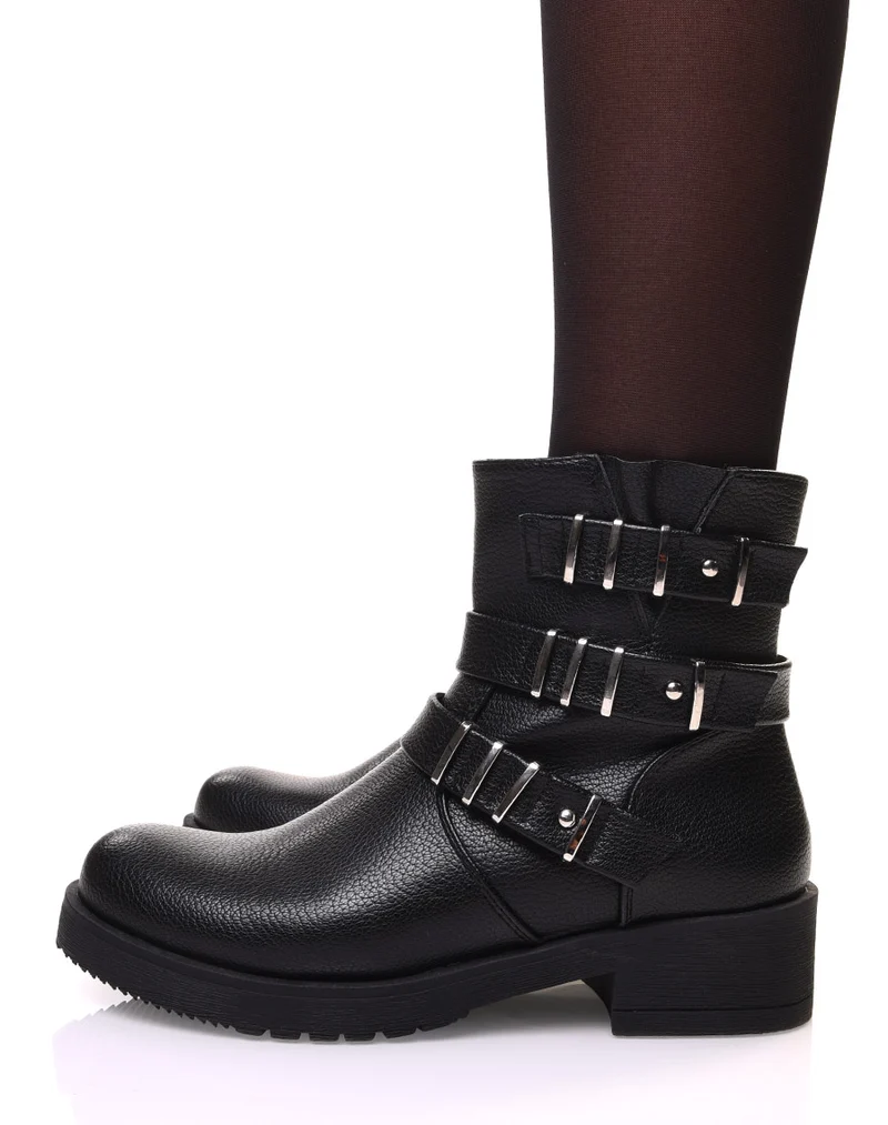 Bottines noires à sangles multiples